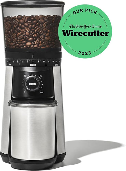 OXO Brew Conical Burr Coffee Grinder - Silver, Stainless Steel Burrs, One-Touch Automatic Smart Grind