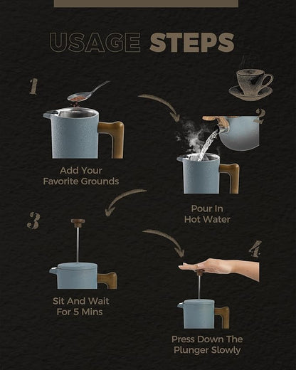 POLIVIAR French Press Coffee Maker, 34 Ounce Coffee Press with Real Wood Handle, Double Wall Insulation & Dual-Filter Screen, Food Grade Stainless Steel for Good Coffee and Tea JX2023-FPLU