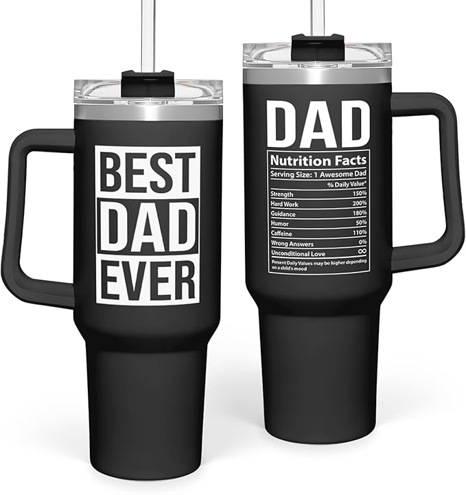 Dad Gifts for Dad from Daughter Son Best Dad Ever Tumbler with Handle 40oz Stainless Steel Insulated - Coffee Tumbler for Father's Day Birthday Christmas Cup Gift Set with Lid & Straw