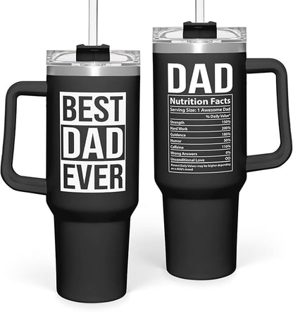 Dad Gifts for Dad from Daughter Son Best Dad Ever Tumbler with Handle 40oz Stainless Steel Insulated - Coffee Tumbler for Father's Day Birthday Christmas Cup Gift Set with Lid & Straw