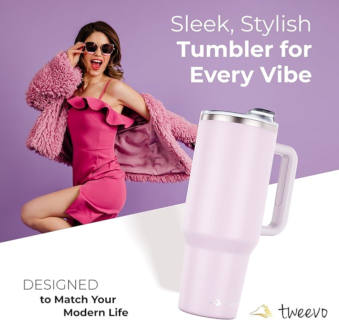 40 oz Tumbler With Handle and Straw Made of Stainless Steel - Double Wall Vacuum Insulated Tumbler With Lid - Sweat Proof Easy Grip, BPA-Free, Dishwasher Safe Tumbler (Orchid)