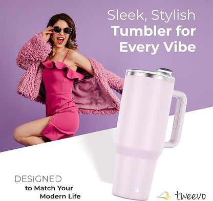 40 oz Tumbler With Handle and Straw Made of Stainless Steel - Double Wall Vacuum Insulated Tumbler With Lid - Sweat Proof Easy Grip, BPA-Free, Dishwasher Safe Tumbler (Orchid)