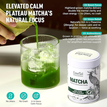 Emerail Ceremonial Grade Matcha Green Tea Powder, Premium First Harvest Unsweetened, 100% Pure Matcha for Lattes, Smoothies, and Baking (40g / 1.4oz)