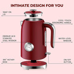 Load image into Gallery viewer, SUSTEAS Electric Kettle - 57oz Hot Tea Water Boiler with Thermometer, 1500W Fast Heating Stainless Steel Pot, Cordless LED Indicator, Auto Shut-Off &amp; Boil Dry Protection, Red