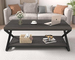 Load image into Gallery viewer, HSH Gray Coffee Table for Living Room, Minimalist Rectangle Center Table with Storage Shelf，Industrial Dark Wood and Metal Cocktail Tea Table, Office Simple 2 Tier Display Coffee Table, 47 Inch