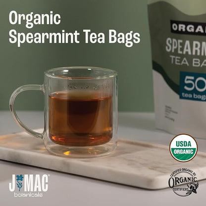J Mac Botanicals Organic Spearmint Tea Bags (100 Count) - Certified by Organic Certifiers, Inc. - Quality Tea From Nile Valley, Egypt, Packaged in the USA