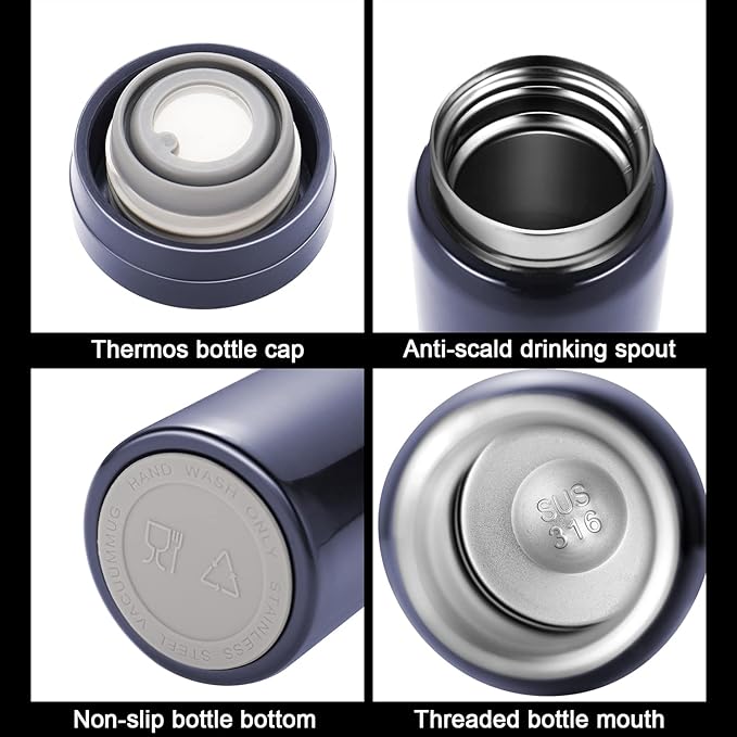 Mini Thermos Cute Water Bottle - 7 oz Tiny Insulated Vacuum 18/10 Stainless Steel Small Flask - Leak Proof & Spill Proof & Keeps Cold and Hot for Drink, Coffee, Tea - Blue