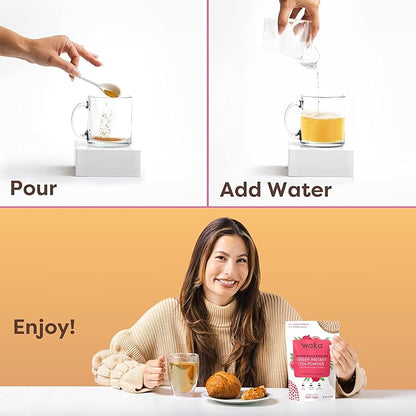 Waka Instant Green Tea Mix, Pomegranate Flavored - 100% Tea Leaves, No Additives, Unsweetened Tea Powder in Bulk Pouch – Easy Quick Hot and Iced Teas, Up to 200 Cups (4.5oz)