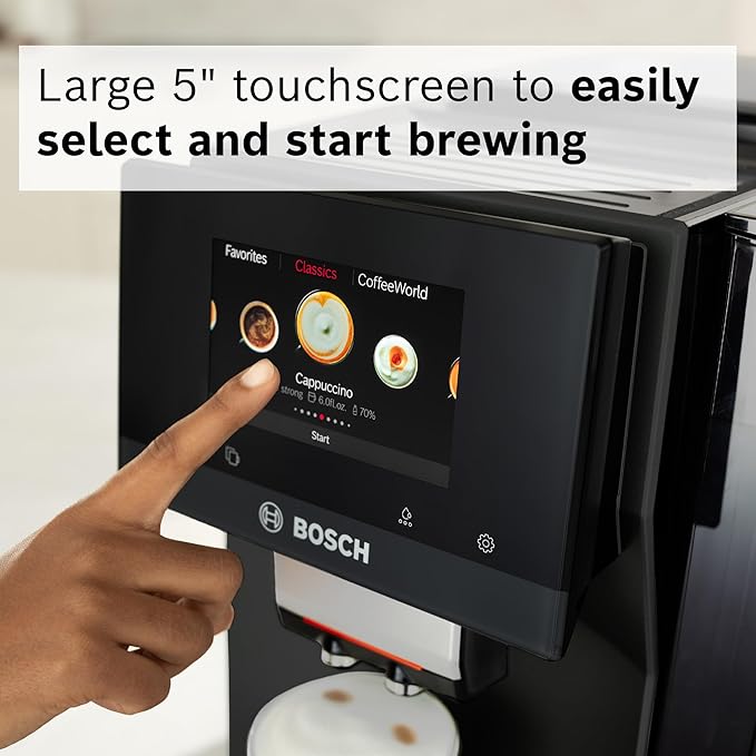 BOSCH 800 Series Fully Automatic Espresso and Coffee Machine – 35 Drinks, Cold Brew, Double Cup, Milk Hose, Ceramic Grinder, Smart Features, in Black TPU60309