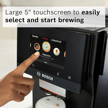 BOSCH 800 Series Fully Automatic Espresso and Coffee Machine – 35 Drinks, Cold Brew, Double Cup, Milk Hose, Ceramic Grinder, Smart Features, in Black TPU60309