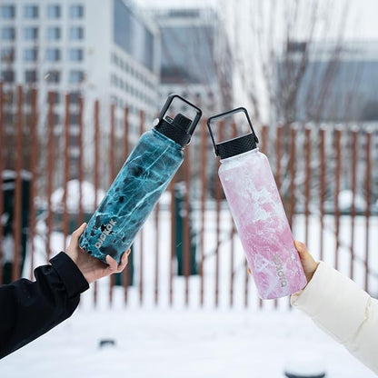 BJPKPK 2 Pack Insulated Water Bottles with Straw Lids, 40oz Stainless Steel Metal Water Bottle with 6 Lids, Leak Proof BPA Free Jugs, Cups, Flasks for Travel, Sports (Blossom+Ocean)