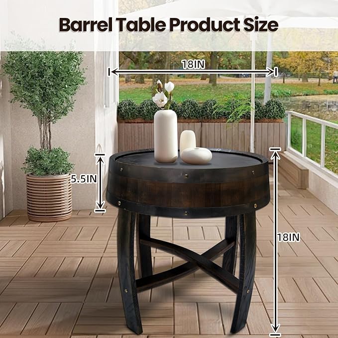 Medieval Retro Wine Barrel Design Coffee Table Wooden Round Creative End Table for Indoor Outdoor, 23" Brown Barrel Tables for Livingroom Small Spaces Outdoor Courtyard Farmhouse Balcony