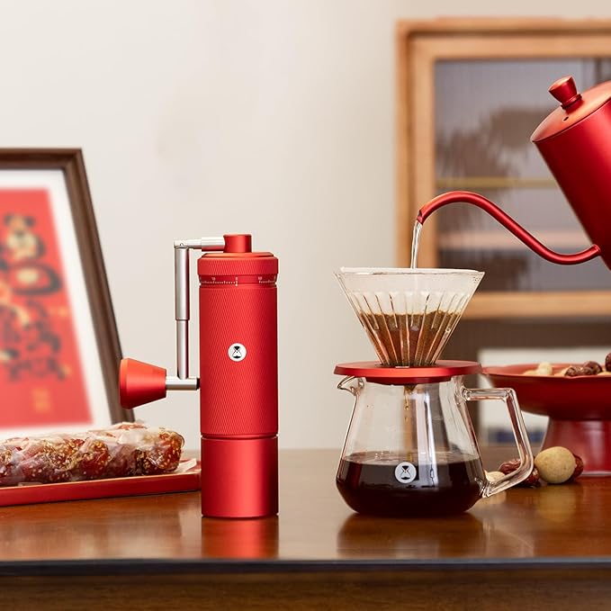 TIMEMORE S3 Manual Coffee Grinder with External Adjustment and Stainless Steel Patented Burr，Hand Coffee Grinder High Presicion Premium Expresso Coffee Grinder Chestnut S3, Red