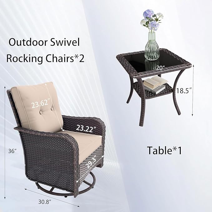 10 Pieces Outdoor Patio Furniture Set Outdoor Furniture Patio Sectional Sofa Conversation Sets w/ETL Approved 45" Gas Outdoor Fire Table & Coffee Table, Swivel Rocking Chair (Brown)