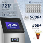 Load image into Gallery viewer, Commercial Ice Maker Machine 120LBS/24H with 30LBS Storage Bin, 15" Wide Undercounter/Freestanding Ice Maker Machine for Home Bar Outdoor, 40PCS Ice Cubes Ice Machine, Self Cleaning