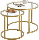 Load image into Gallery viewer, aboxoo Nesting Coffee Table Set of 2, Small Round Glass Nesting Tables for Living Room Bedroom, Accent Tea Table with Gold Metal Frame Modern Industrial Simple