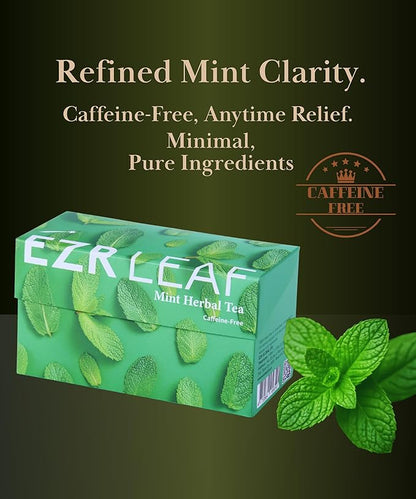 EZR Leaf Mint Herbal Tea, Caffeine Free Decaf, Pyramid Tea Bags 20 Counts 2.1 Once German Peppermint, Lemongrass, Licorice Blend for Relaxation, After-Meal, Bedtime