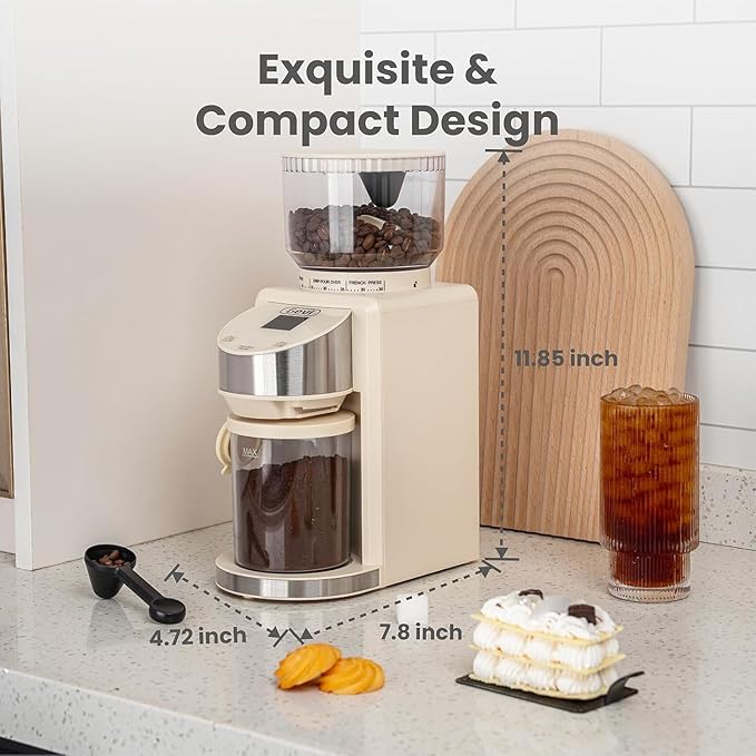 Gevi Coffee Grinder Electric,Coffee Bean Grinder with 35 Grind Settings for Espresso,Drip,French Press,Burr Coffee Grinder for Home Use,Anti-static Design,Beige