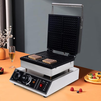 4 Grids Belgian Waffle Pancake Maker,Non-stick Pancake Baker Machin with Dual Heating Pans,110v Waffle Pancake Maker for Commercial,Pancake Maker with Adjustable Thermostats Timers 50-300℃