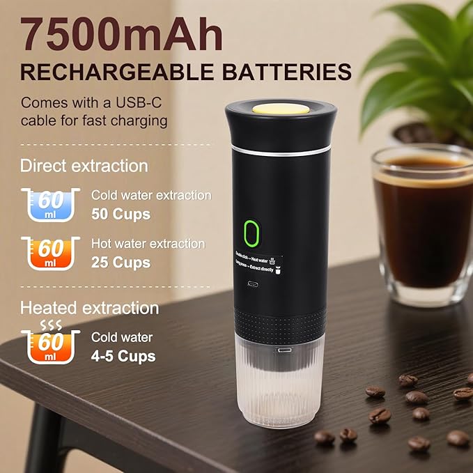 Portable Coffee Maker Set, Electric Espresso Machine & Manual Coffee Bean Grinder, Self-Heating Coffee Kit for Ground Coffee and Small & Big Capsules for Home Car Travel Camping Hiking
