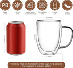 Load image into Gallery viewer, CNGLASS 12oz Double Walled Glass Coffee Mugs,Insulated Glass Mugs with Handle,Clear Espresso Cups for Latte,Cappuccino,Tea Bag,Set of 2