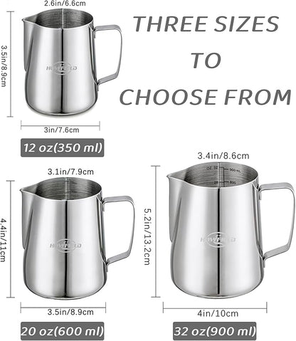12oz Milk Frothing Pitcher, Stainless Steel Frother Cup with Scale & Latte Art Pen, Barista Milk Frother Cup for Latte, Cappuccino, Coffee Drinks
