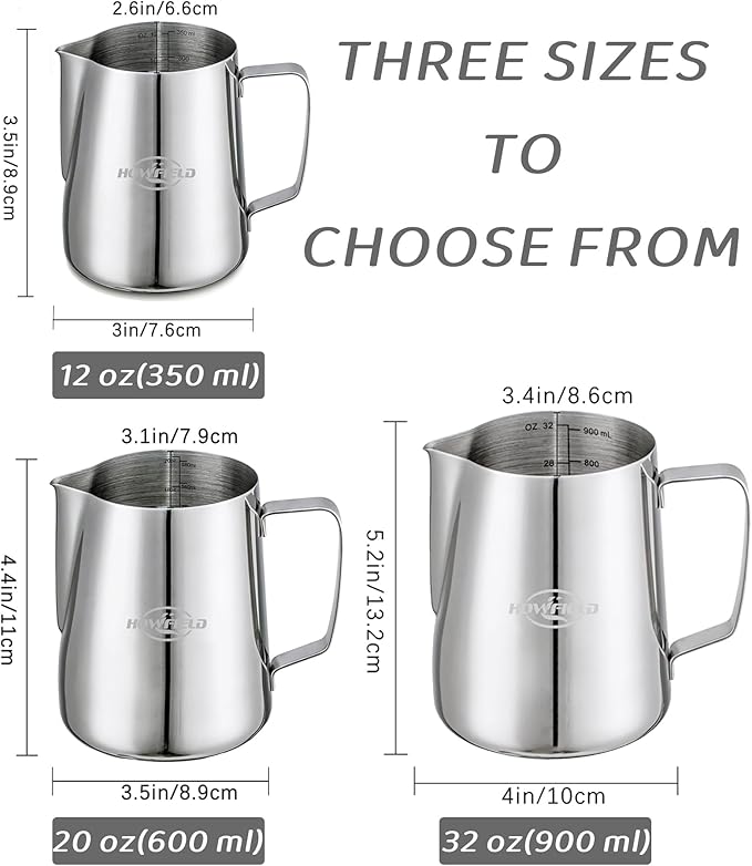 Milk Frothing Pitcher 20 oz (600ml) 304 Stainless Steel w/Latte Art Pen & Scale, Barista-Grade Espresso Steaming Jug for Cappuccino, Latte, Home & Commercial Use