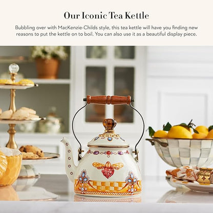 MACKENZIE-CHILDS 2-Quart Enamel Tea Kettle, Cute Tea Kettle for Stovetop, Queen Bee