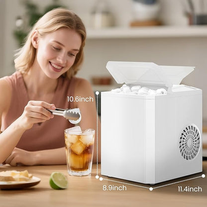 DUMOS Countertop Ice Maker, Portable 1.5L Ice Machine with Self-Cleaning, 26.5lbs/24H Fast Ice Making, 9 Bullet Ice Cubes in 6 Mins, 2 Size Options, Quiet Compact Ice Maker, Bright White