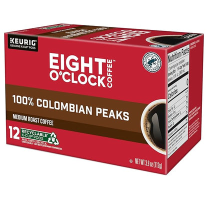 Eight O'Clock Coffee Colombian Peaks, Keurig Single Serve K-Cup Pods, Medium Roast, 12 count, pack of 6