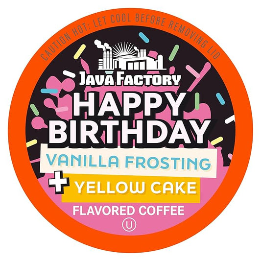 Java Factory Flavored Coffee Pods, Happy Birthday Cake Icing, Compatible with K Cup Brewers, 40 Count