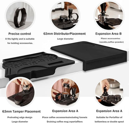 Espresso Tamping Mat - 2PCS Coffee Tamper Mat Food Grade Silicone 6mm Thick Waterproof Heat Resistant Tamp Mat Station for Espresso Machine Accessories, Multi-Use for 51/53/58mm Portafilters Matt