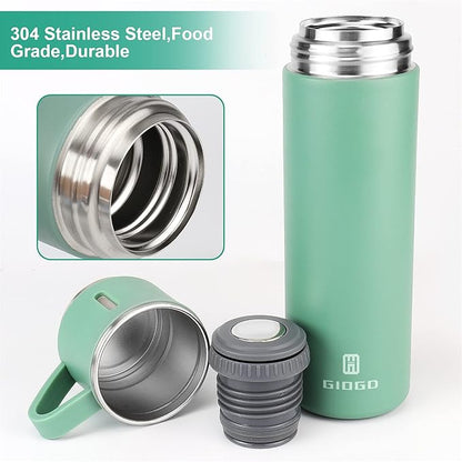 Stainless Steel Thermo 500ml/16.9oz Vacuum Insulated Bottle with Cup for Coffee Hot drink and Cold drink water flask.(Green,Set)