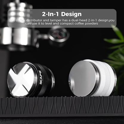IKAPE Coffee Products, 58mm Coffee Distributor & Hand Tamper, Adjustable Depth Espresso Distributor Fits All 58mm Espresso Portafilter, Compatible with Rancilio, Gaggia Portafilter (Black)