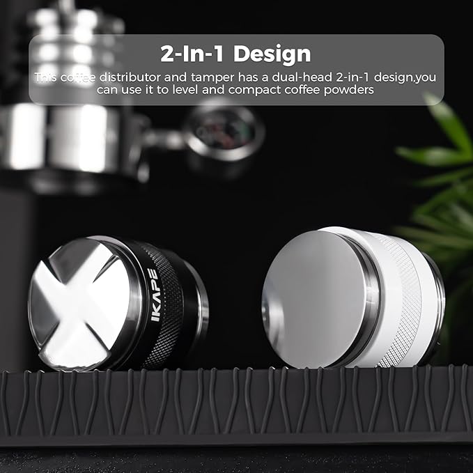IKAPE Coffee Products, 51mm Coffee Distributor & Hand Tamper, Adjustable Depth Espresso Distributor Fits All 51mm Espresso Portafilter, Compatible with Delonghi Bottomless Portafilter (Black)