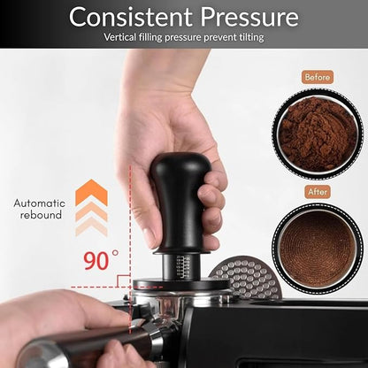 BARTEQ 51mm Espresso Accessories Kit, Self Leveling Double Spring Loaded Calibrated Coffee Tamper, Stainless Steel Ripple Base Fits 51mm-51.5mm Portafilters