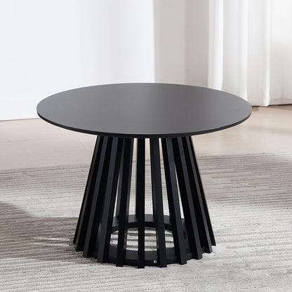DUOMAY Modern Round Coffee Table with Unique Geometric Base, Sleek Black Wood Accent Table for Living Room, Office, Lounge, Black
