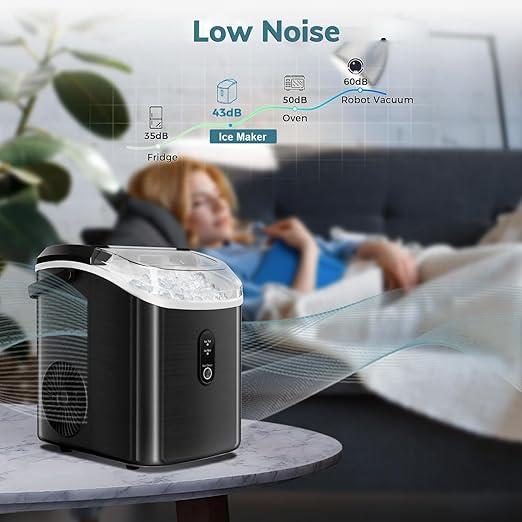 Antarctic Star Countertop Ice Maker with Soft Chewable Pellet Ice, 34lbs/24Hrs, One-Click Operation, Self-Cleaning Portable Peddle Ice Machine with Ice Scoop for Kitchen,Office,Bar,RV (Black)