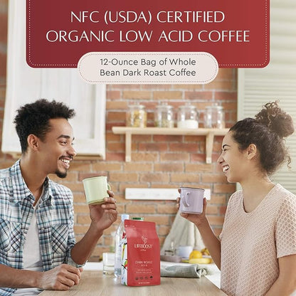 Lifeboost Dark Organic Coffee Beans - Single Origin Non-GMO Dark Roast Low Acid Coffee Beans - Third Party Tested For Mycotoxins & Pesticides - Whole Bean - 12 Ounces