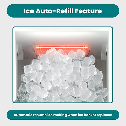 Gevi Adella Nugget Ice Maker Countertop with 1 Gallon Side Tank, 40lbs/24H Nugget Ice Machine with Self-Cleaning, Pellet Ice Maker with Leak-Proof Ice Basket,White