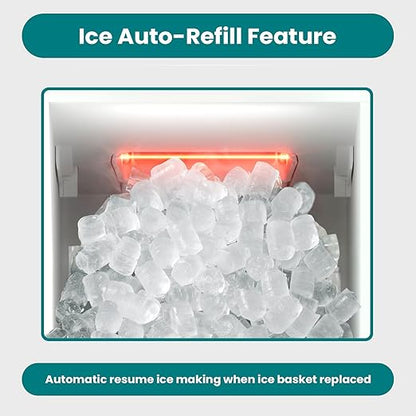 Gevi Adella Nugget Ice Maker Countertop with 1 Gallon Side Tank, 40lbs/24H Nugget Ice Machine with Self-Cleaning, Pellet Ice Maker with Leak-Proof Ice Basket,White