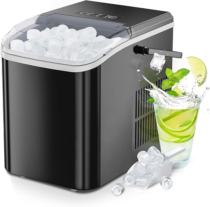 OLIXIS Ice Maker Machine with Handle,26lbs in 24Hrs,9 Ice Cubes in 6 Mins,Auto-Cleaning Portable Ice Maker with Basket and Scoop, Countertop Ice Maker for Home/Kitchen/Camping/RV, Bright Black