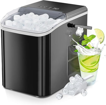 OLIXIS Ice Maker Machine with Handle,26lbs in 24Hrs,9 Ice Cubes in 6 Mins,Auto-Cleaning Portable Ice Maker with Basket and Scoop, Countertop Ice Maker for Home/Kitchen/Camping/RV, Bright Black