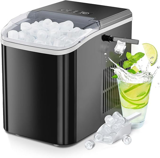 OLIXIS Ice Maker Machine with Handle,26lbs in 24Hrs,9 Ice Cubes in 6 Mins,Auto-Cleaning Portable Ice Maker with Basket and Scoop, Countertop Ice Maker for Home/Kitchen/Camping/RV, Bright Black