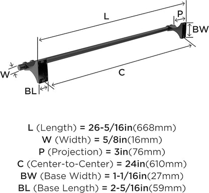 Amerock BH36054MB | Matte Black Towel Bar | 24 in (610 mm) Towel Rack | Davenport | Bathroom Towel Holder | Bathroom Hardware | Bath Accessories