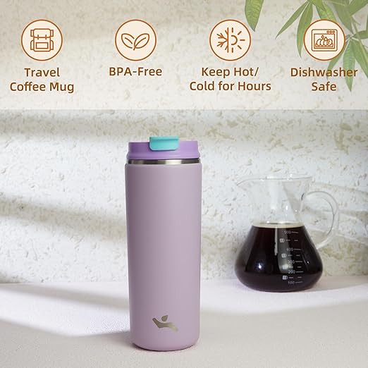 Tumbler with Lid, 16 oz Travel Coffee Mug Double Wall Vacuum Stainless Steel Thermal Metal Cup Insulated Water Bottle,Lavender