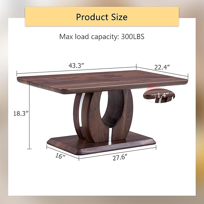 47 Inch Walnut Coffee Table, Large Modern Coffee Tables for Living Room, Rectangular Center Table Tea Table Accent Furniture, Brown Wood-Looking Desktop
