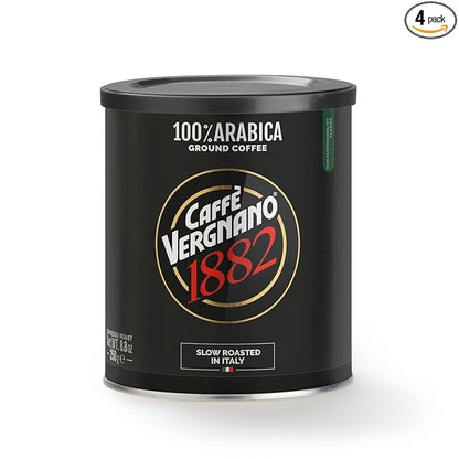 Caffè Vergnano Italian Finely Ground Espresso Coffee, 4 Pack – 100% Arabica for Moka, Intensity 4 – Sweet & Balanced Blend Slow Roasted with Notes of Chocolate, Hazelnut, Caramel, 8.82 oz Tin