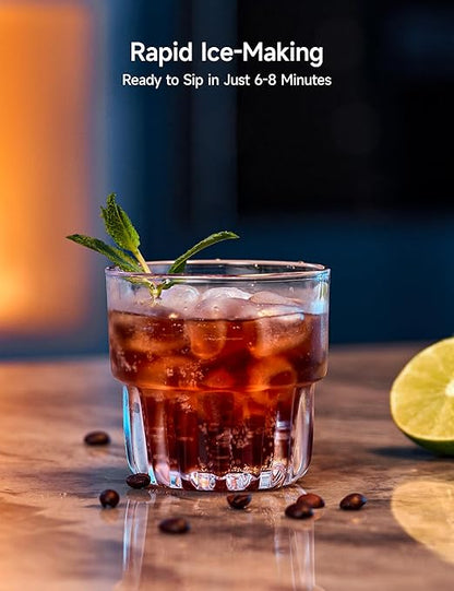 HiCOZY Clear View Ice Maker Countertop, Self-Cleaning Ice Machine with Ambient Lights, Ice in 6Mins, 26 lbs/Day, 2 Sizes of Bullet Ice for Apartment/Kitchen/Office/Home Bar(Black)