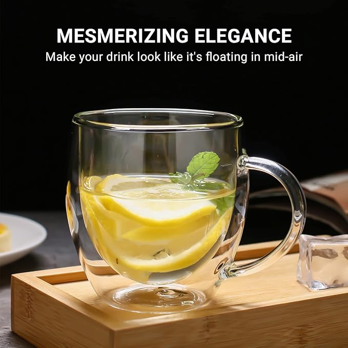 ZONEYILA Double Walled Glass Coffee Mugs 8oz, Insulated Borosilicate Glass Coffee Cups Set of 4, Clear Glasses Mug with Handle for Espresso, Cappuccino, Tea, Hot Beverages